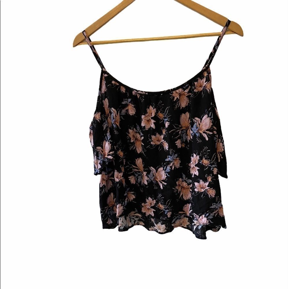 Black Floral Printed Off the Shoulder Light Shirt - Picture 3 of 8